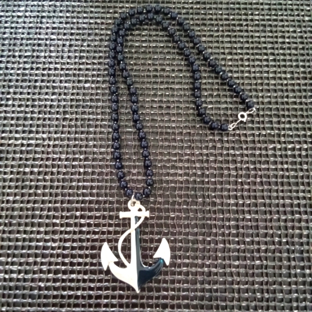 Nautical Navy White Anchor Pendant Necklace